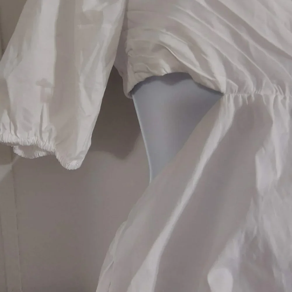 STAUD Carina Poplin Puff Sleeve Cutout Dress in White M - Picture 9 of 12